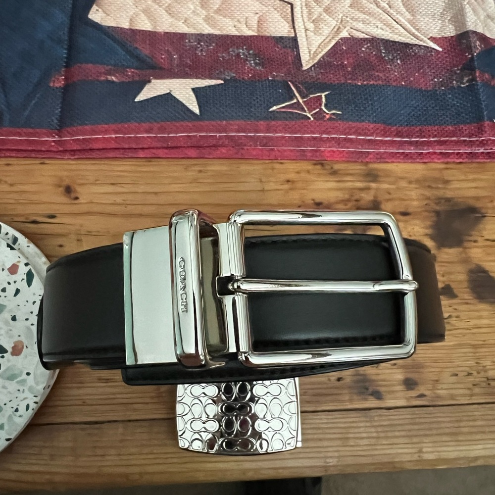 Coach Black Leather Belt with Silver Buckle